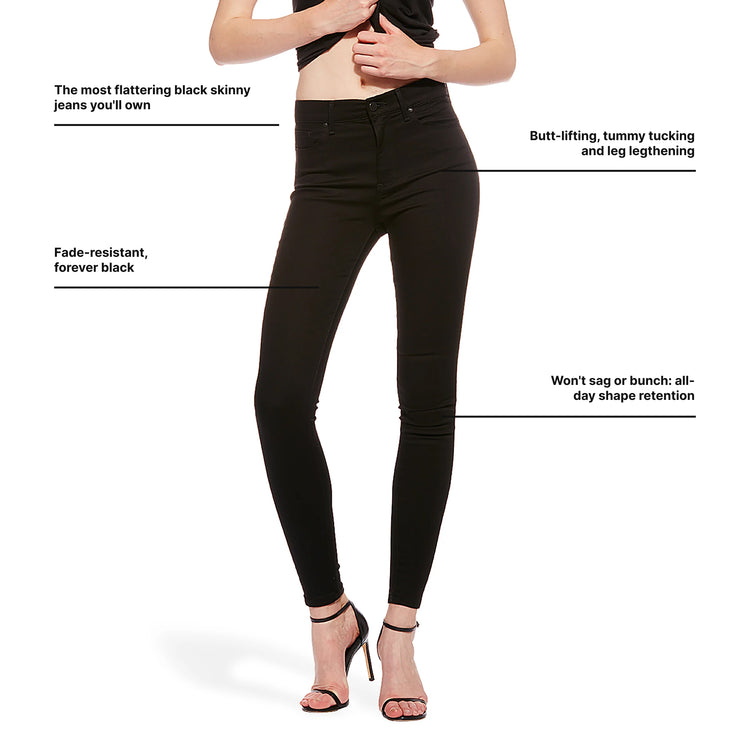 Women wearing Black High Rise Skinny Bond Jeans