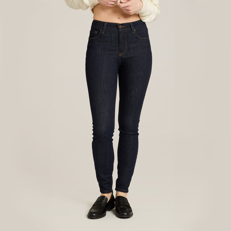 Women wearing Midnight High Rise Skinny Logan Jeans