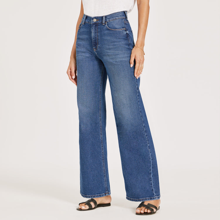 Women wearing Medium/Dark Blue High Rise Wide Leg Gilmore