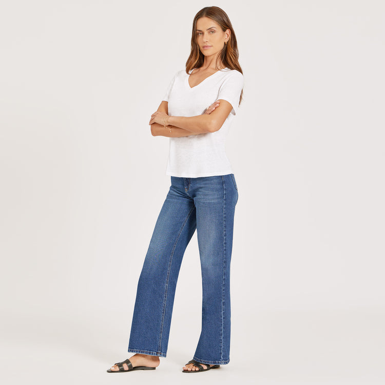 Women wearing Medium/Dark Blue High Rise Wide Leg Gilmore