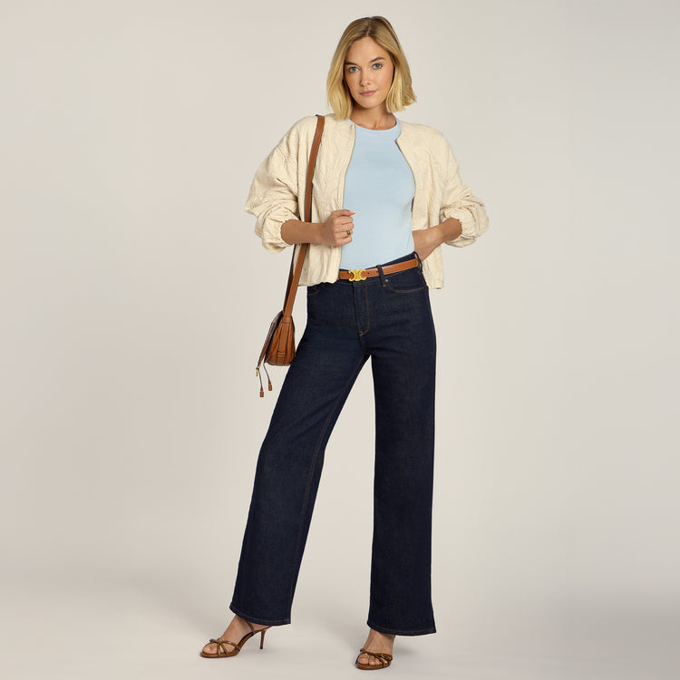 Women wearing Dark Blue High Rise Wide Leg Gilmore