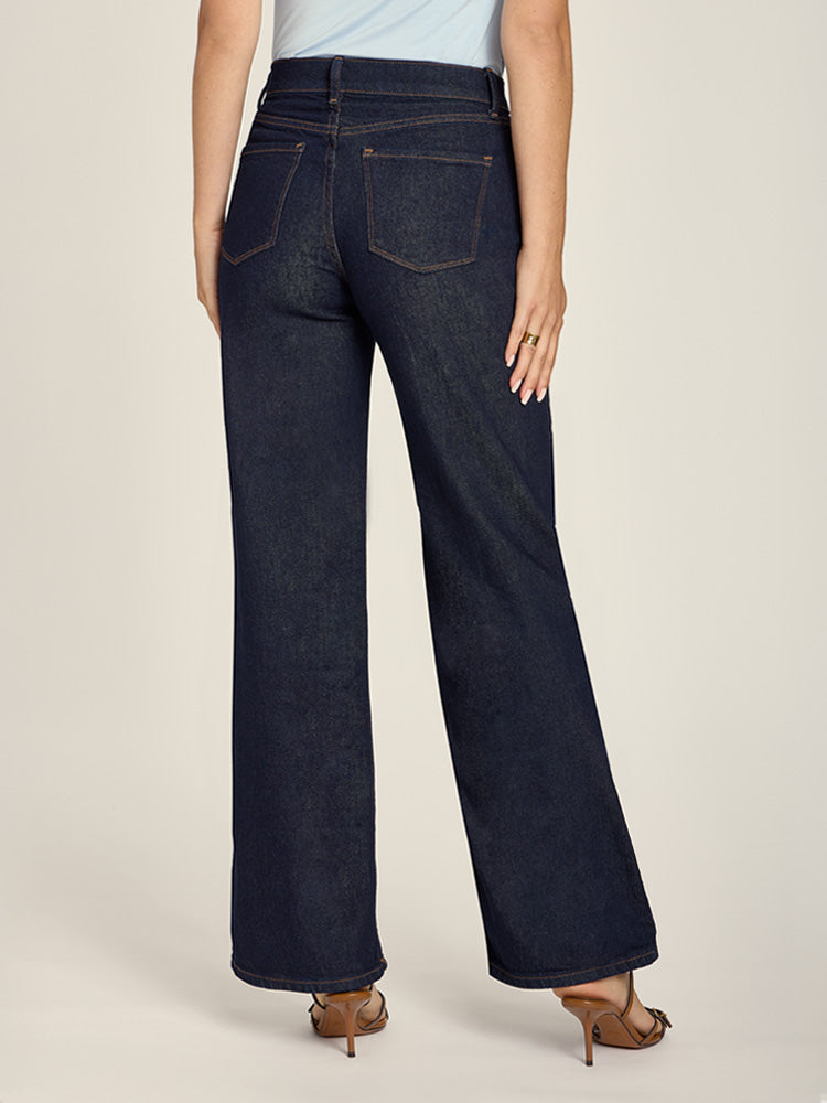 Women wearing Dark Blue High Rise Wide Leg Gilmore