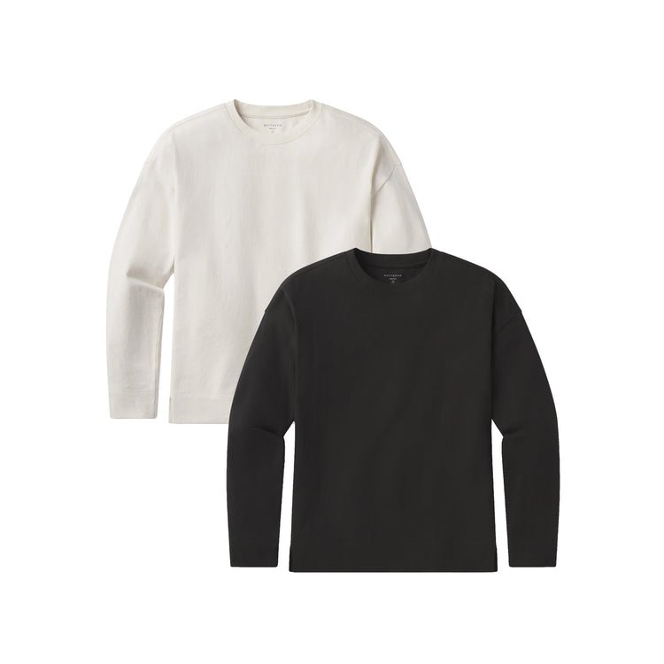 Women wearing Vintage Black/Vintage White Cotton Jersey Oversized Long Sleeve Tee 2-Pack