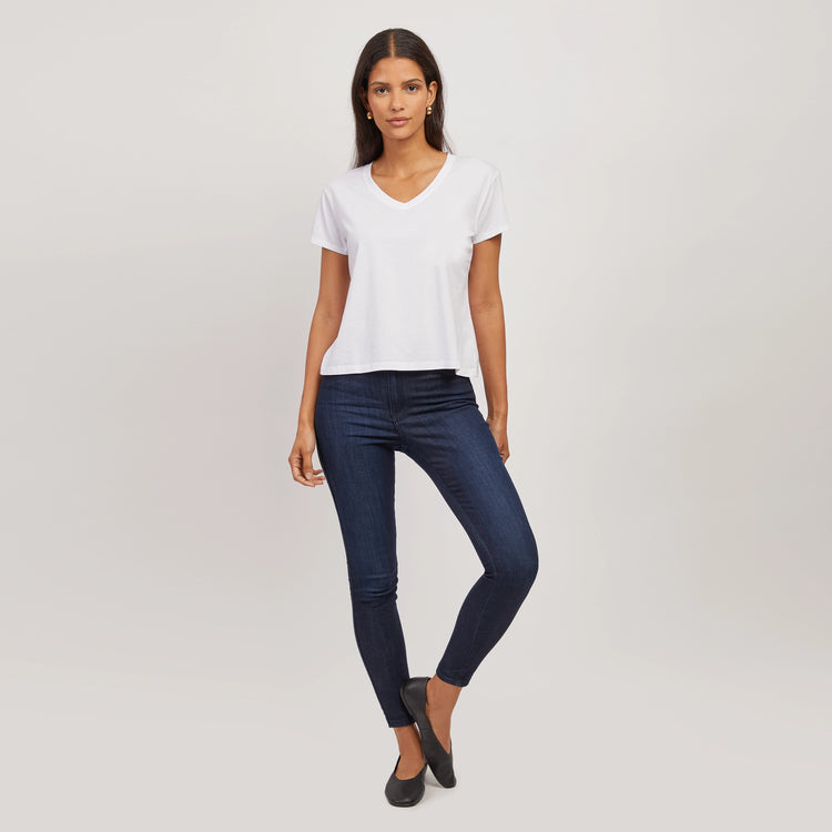 Women wearing Medium/Dark Blue High Rise Skinny Jane Jeans