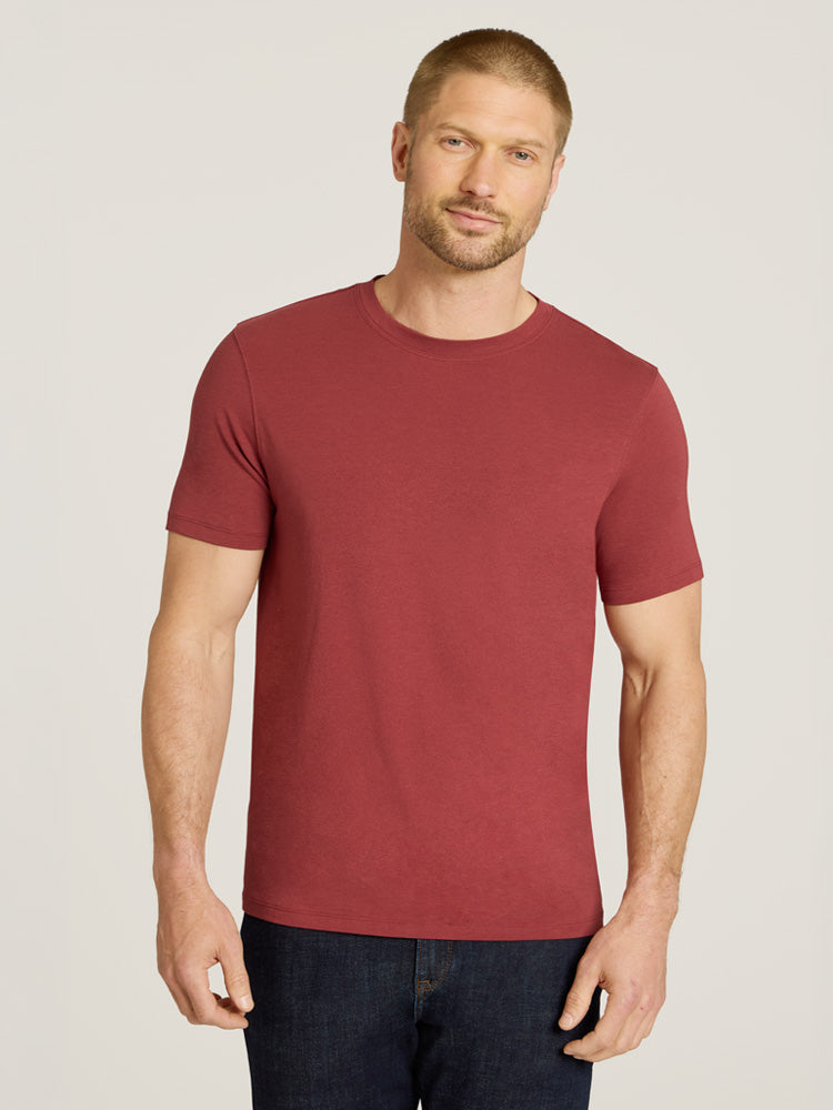 Men wearing Brick Red Luxe Stretch Tee