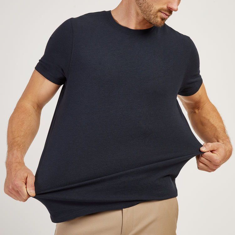 Men wearing Navy Luxe Stretch Tee