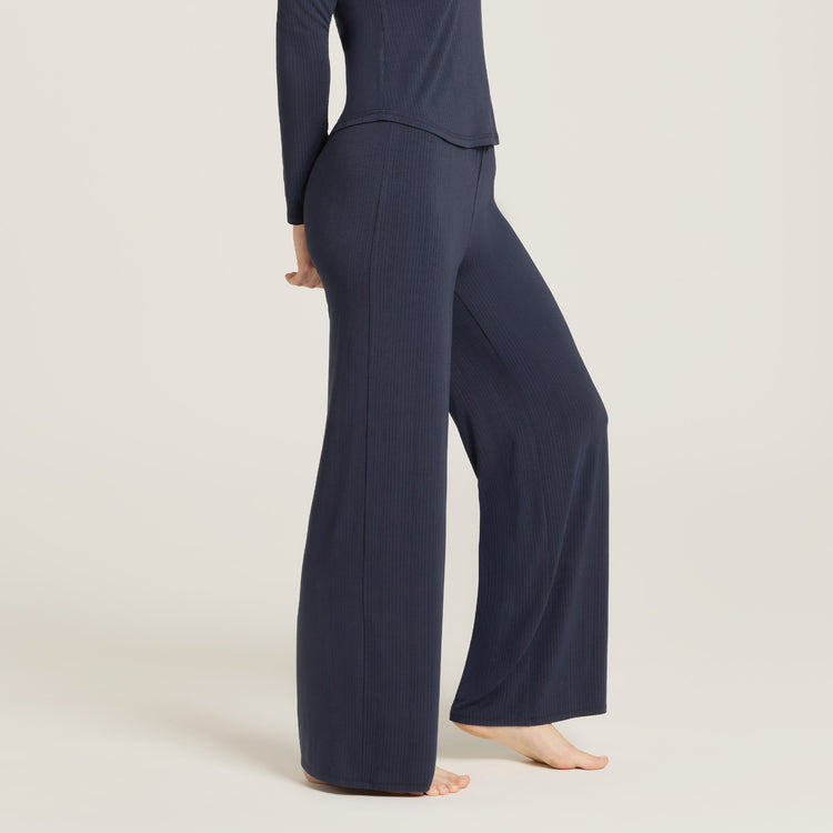 Women wearing Navy Lounge Wide Leg Pants