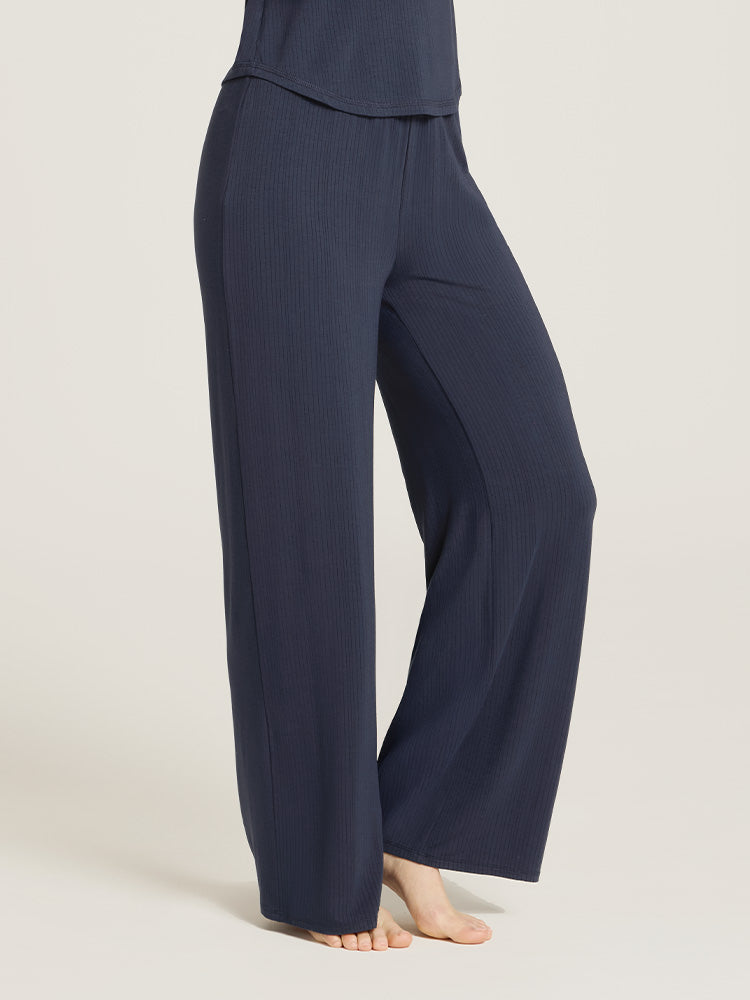 Women wearing Navy Lounge Wide Leg Pants