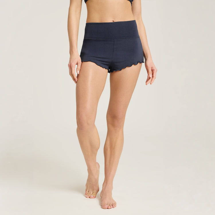 Women wearing Navy Lounge Wide Waistband Shorts