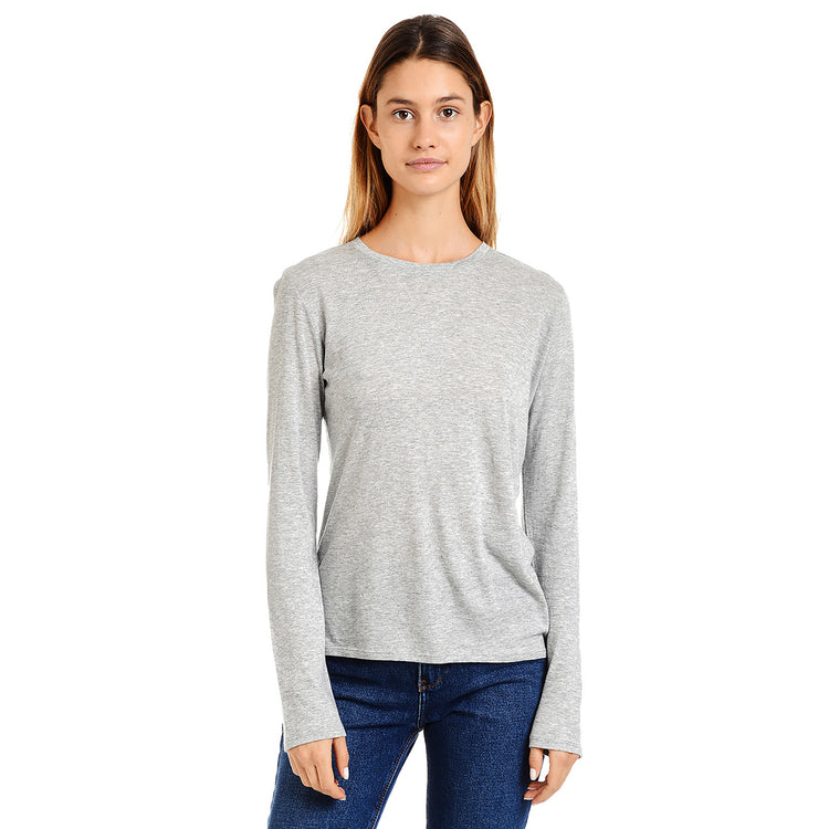 Women wearing Black/Heather Gray/White Long Sleeve Crew Tee Marcy 3-Pack