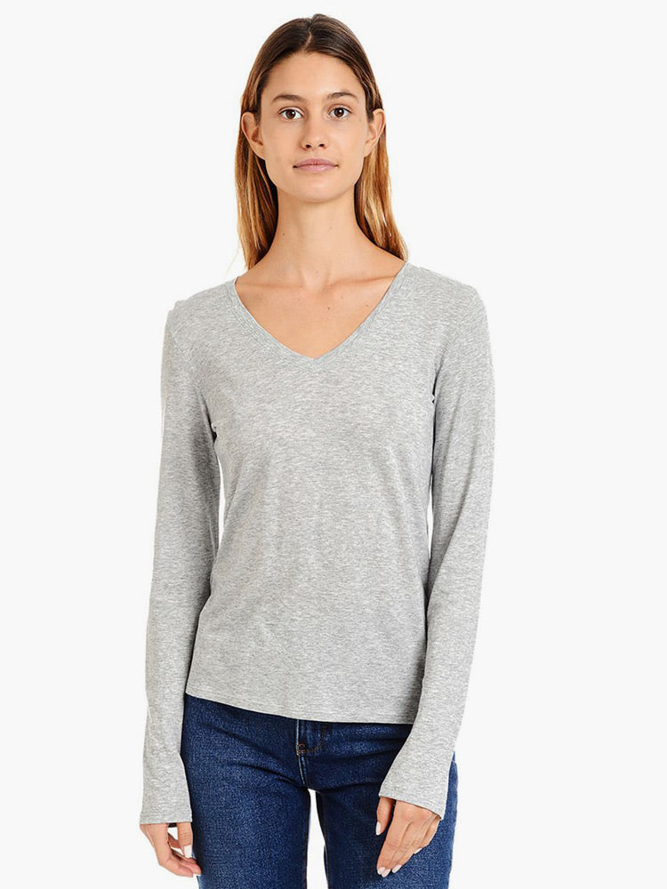 Women wearing Black Long Sleeve V-Neck Marcy