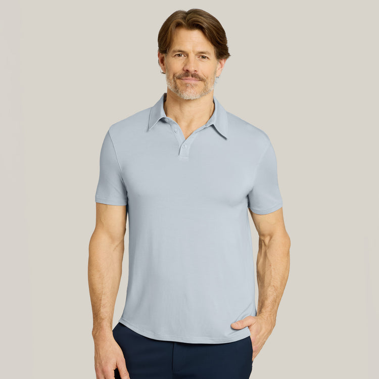Men wearing Ice Blue Luxe Performance Polo