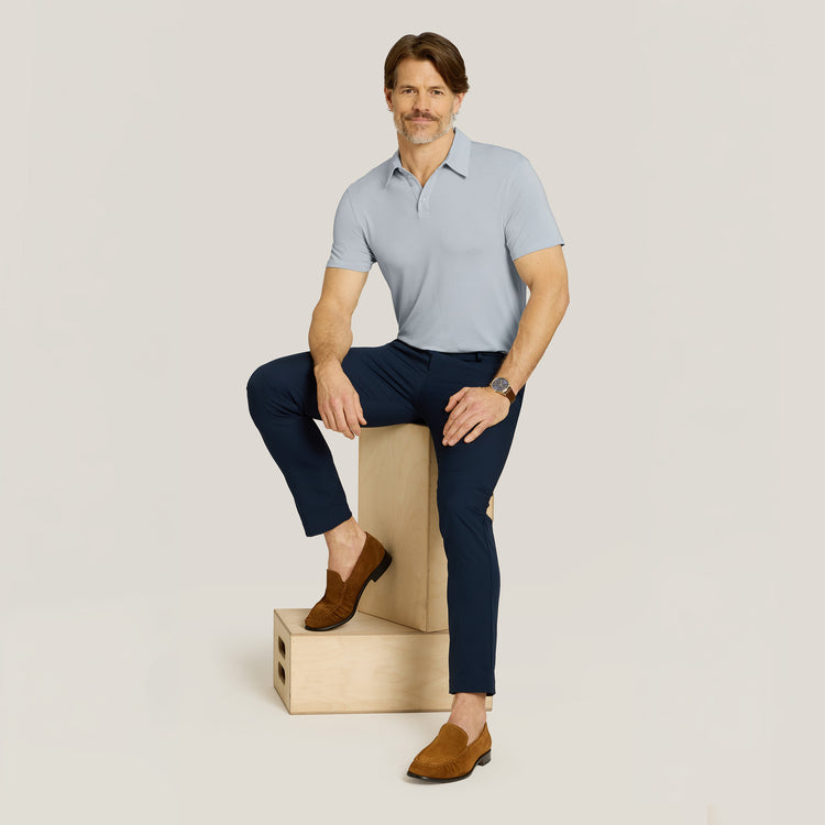 Men wearing Ice Blue Luxe Performance Polo
