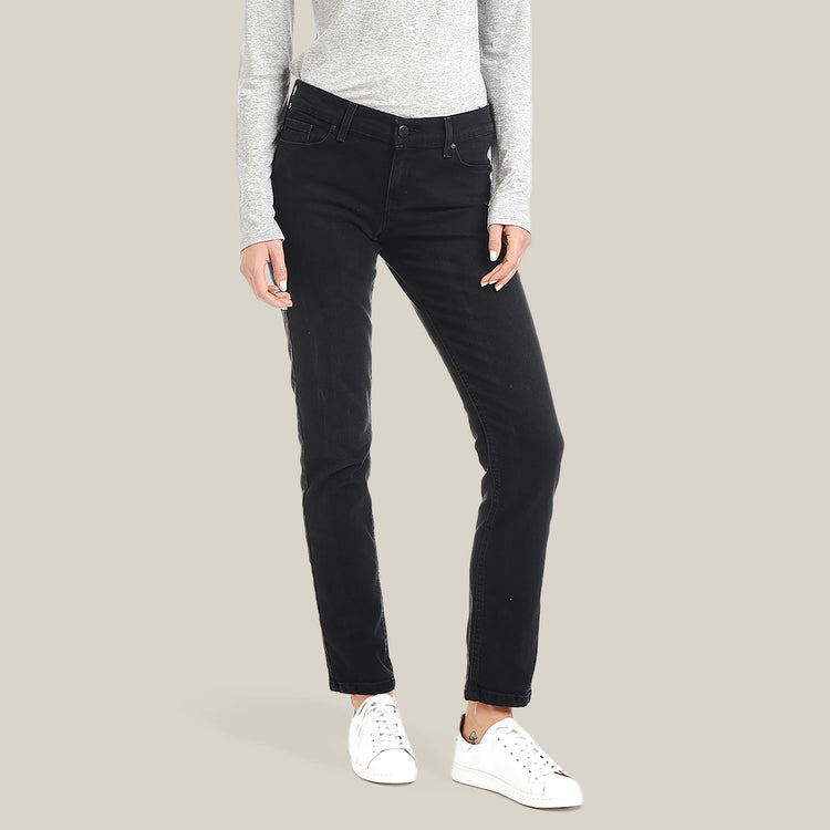 Women wearing Noir délavé Allen Mid Rise Slim Straight Jeans