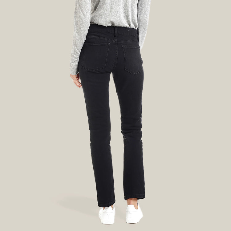 Women wearing Noir délavé Allen Mid Rise Slim Straight Jeans