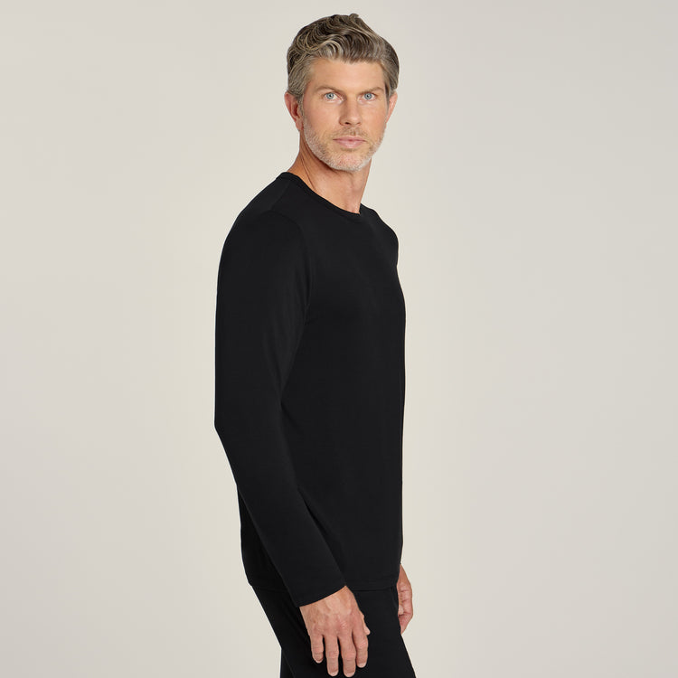 Men wearing Black Unisex Pajama Long Sleeve Crew Neck