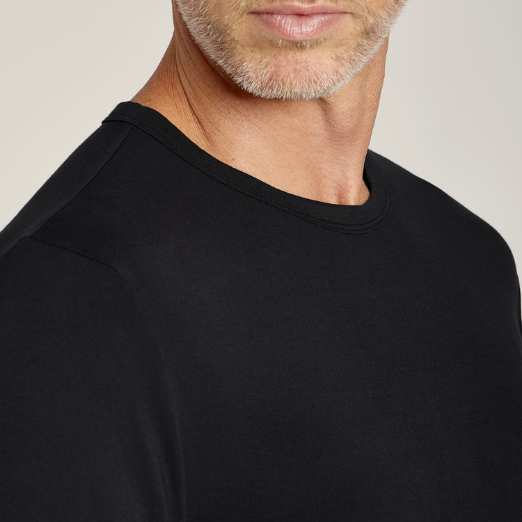 Men wearing Black Pajama Long Sleeve Crew Neck