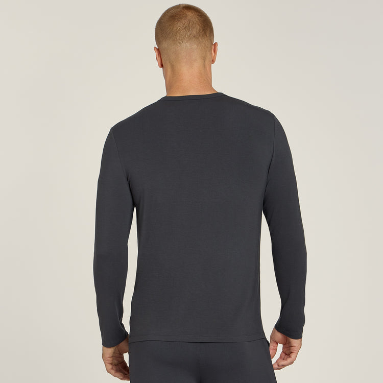 Men wearing Dark Gray Pajama Long Sleeve Crew Neck