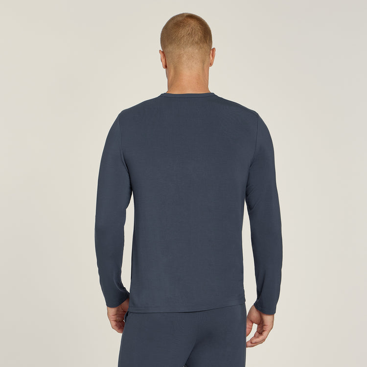 Men wearing Graphite Blue Pajama Long Sleeve Crew Neck