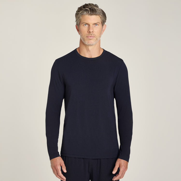 Men wearing Navy Pajama Long Sleeve Crew Neck