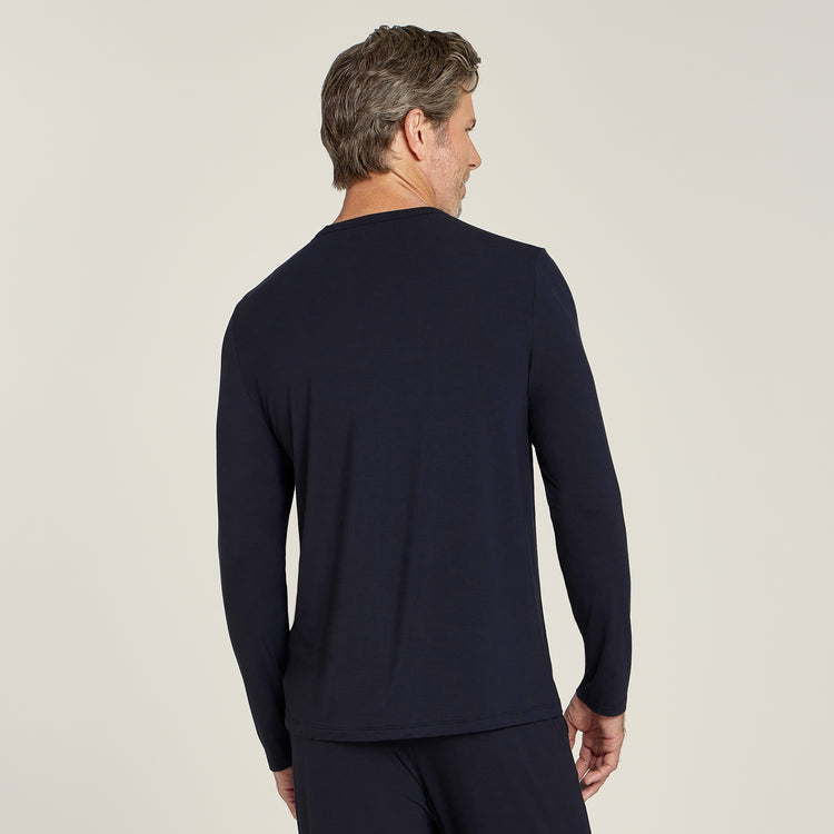 Men wearing Navy Pajama Long Sleeve Crew Neck