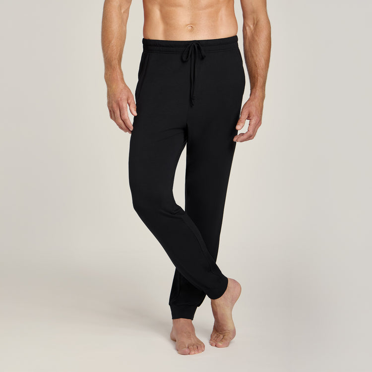 Men wearing Black Unisex Pajama Pants