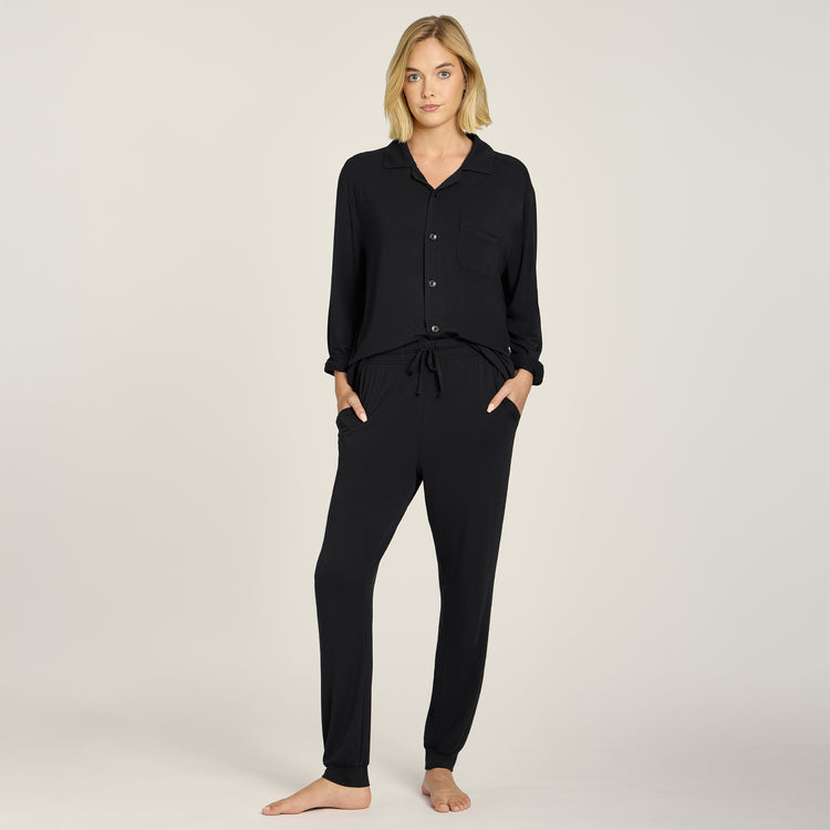 Women wearing Black Pajama Pants