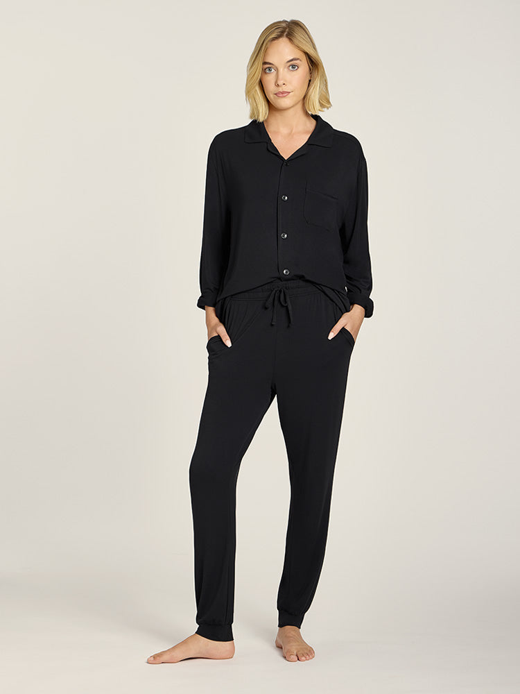 Men wearing Black Unisex Pajama Pants