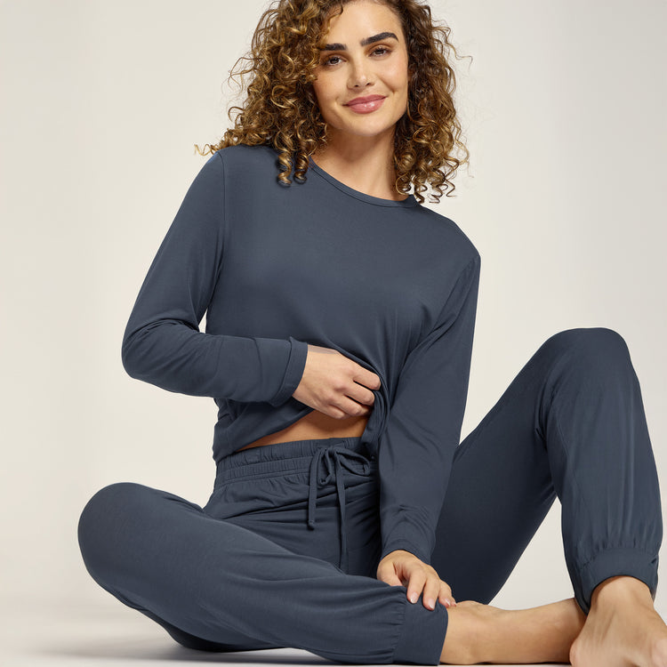 Women wearing Graphite Blue Pajama Pants