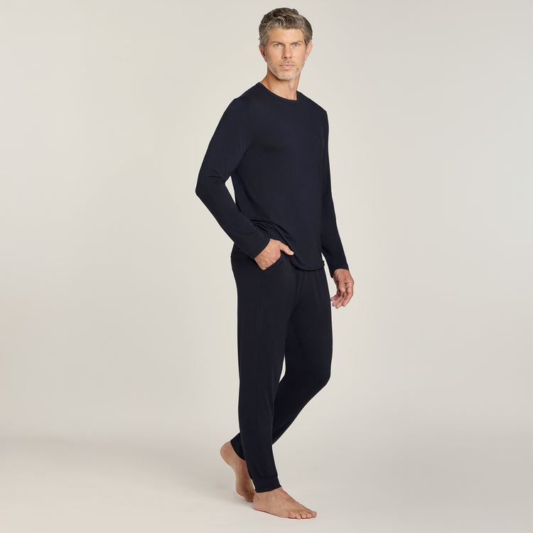 Men wearing Navy Pajama Pants