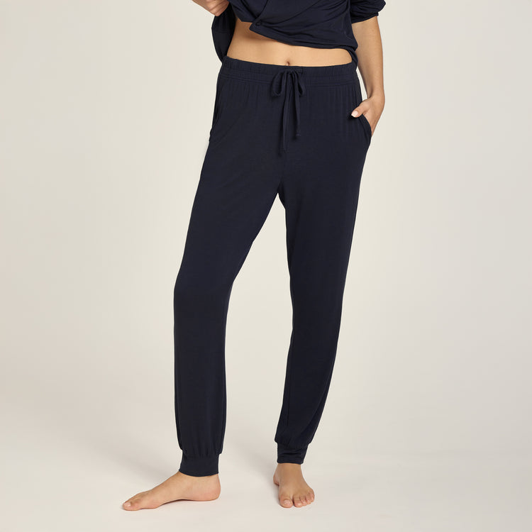 Men wearing Navy Unisex Pajama Pants