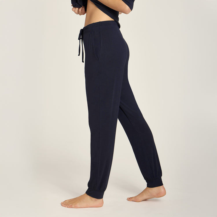 Men wearing Navy Unisex Pajama Pants