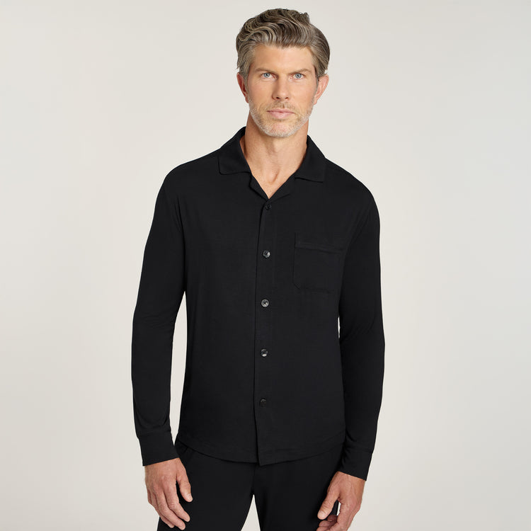 Men wearing Black Unisex Pajama Shirt