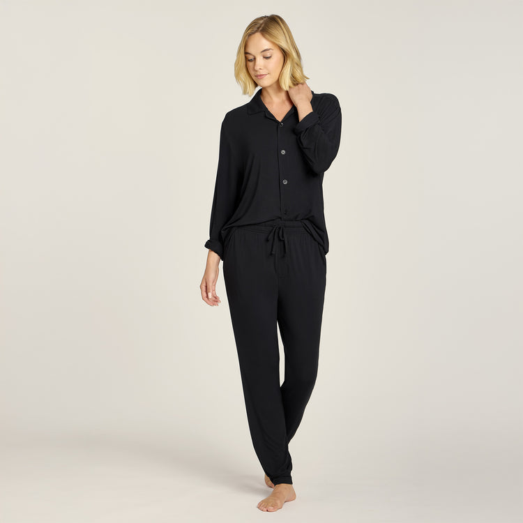 Men wearing Black Unisex Pajama Shirt