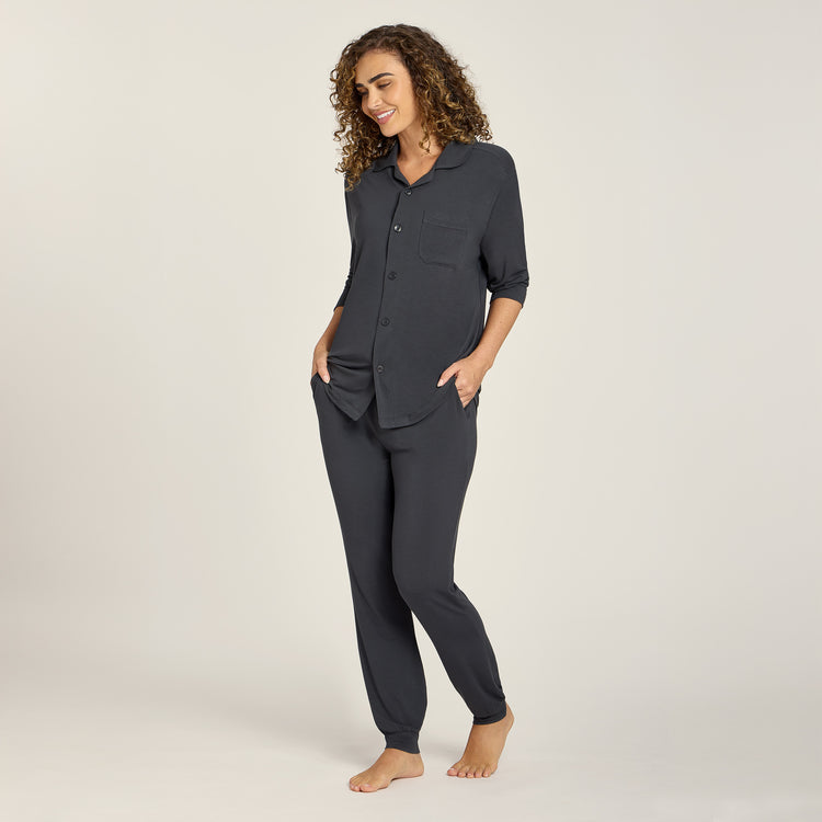 Women wearing Dark Gray Unisex Pajama Shirt