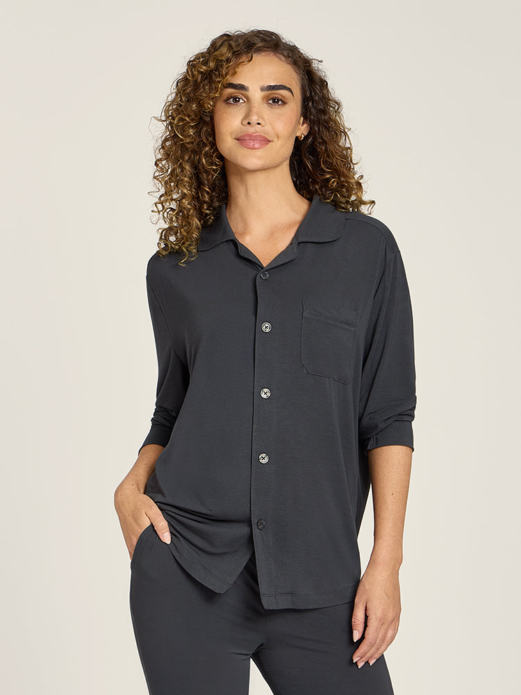 Women wearing Dark Gray Unisex Pajama Shirt