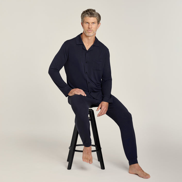Men wearing Navy Unisex Pajama Shirt