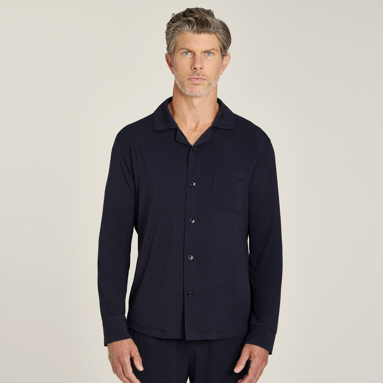 Men wearing Navy Unisex Pajama Shirt
