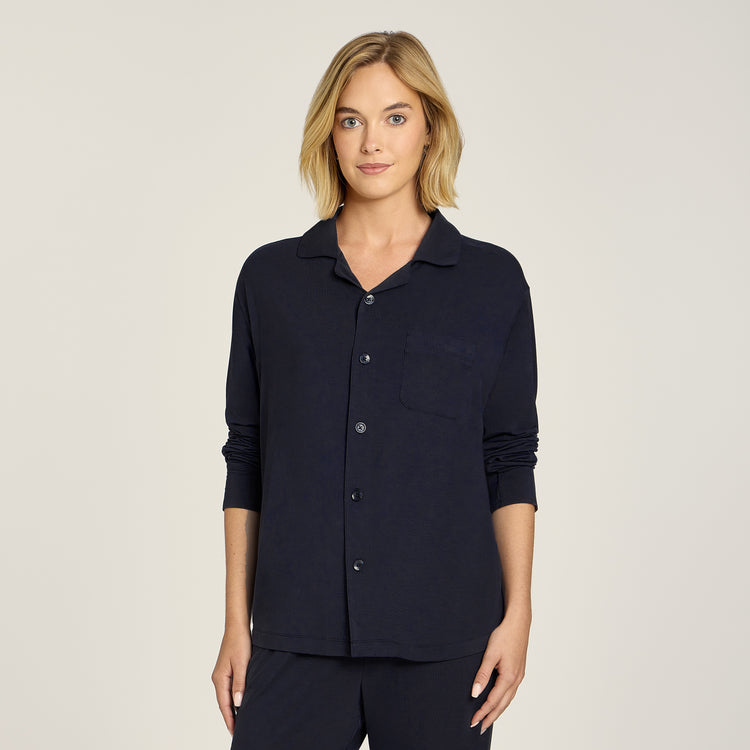 Men wearing Navy Unisex Pajama Shirt