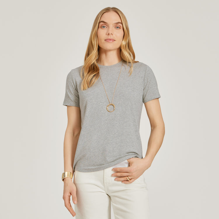 Women wearing Heather Gray Relaxed Crew Marcy Tee
