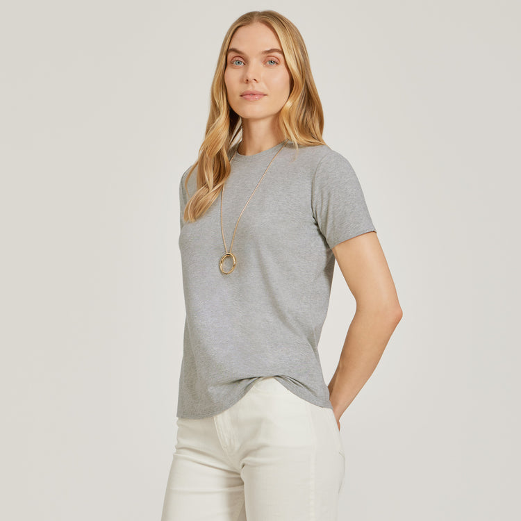 Women wearing Heather Gray Relaxed Crew Marcy Tee