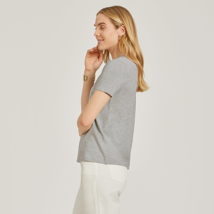 Women wearing Heather Gray Relaxed Crew Marcy Tee