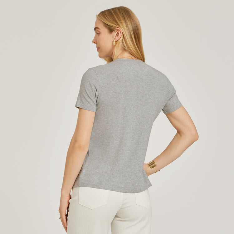 Women wearing Heather Gray Relaxed Crew Marcy Tee