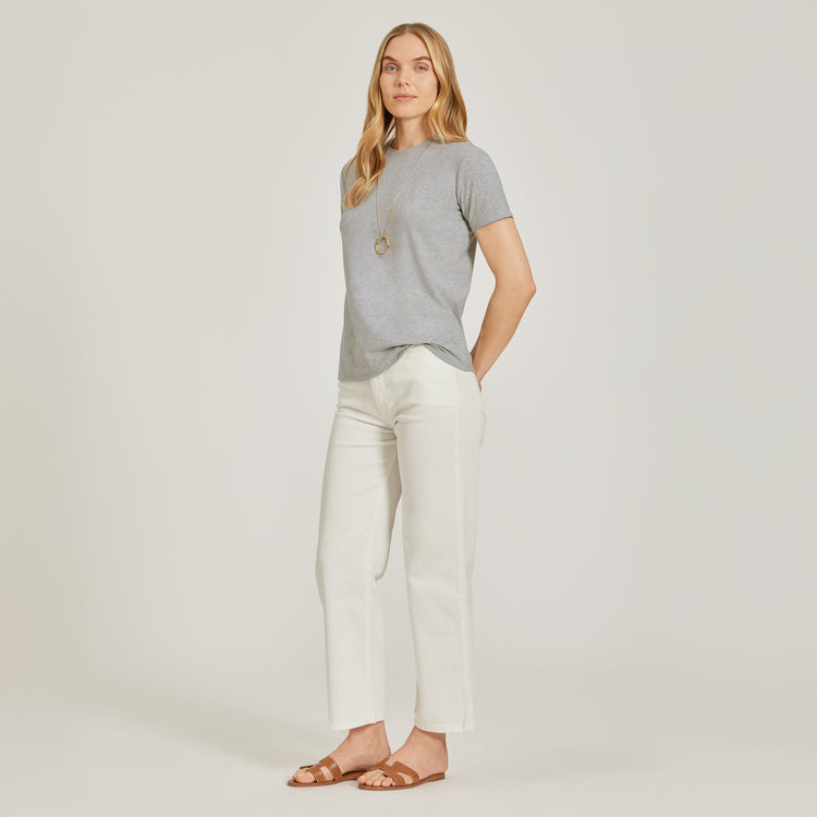 Women wearing Heather Gray Relaxed Crew Marcy Tee