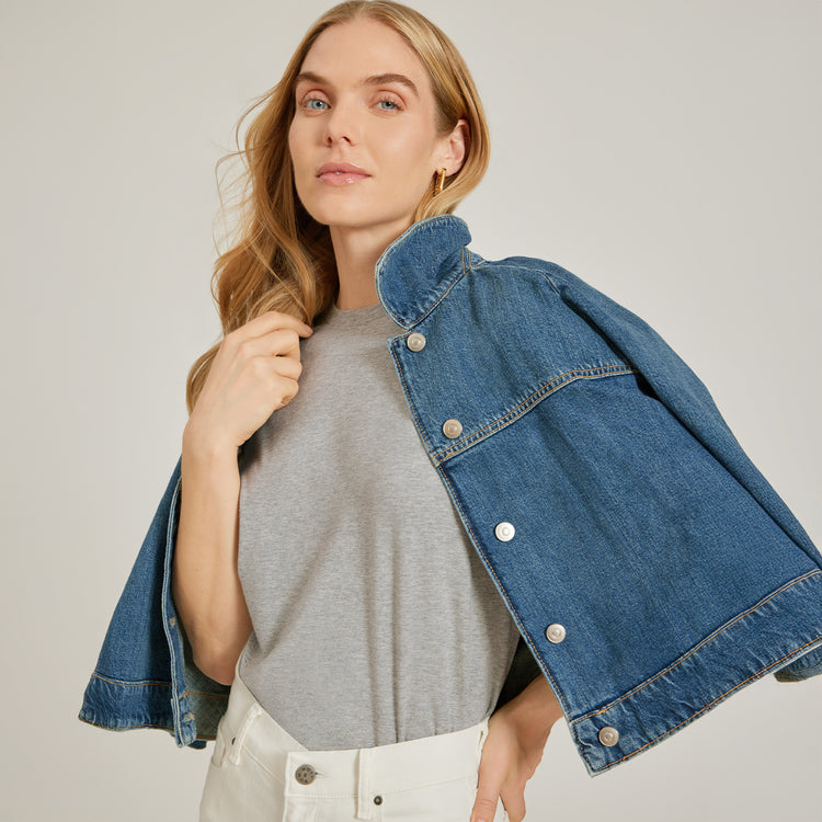 Women wearing Heather Gray Relaxed Crew Marcy Tee