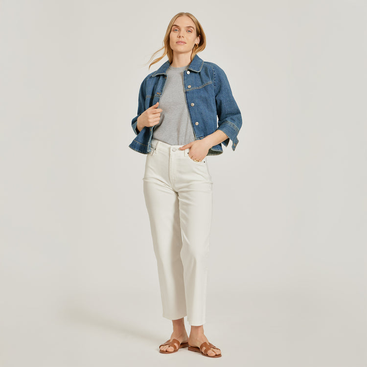 Women wearing Heather Gray Relaxed Crew Marcy Tee