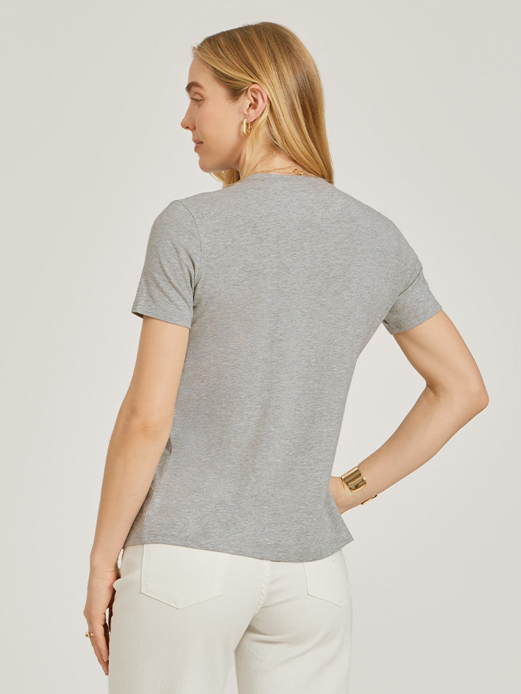 Women wearing Heather Gray Relaxed Crew Marcy Tee