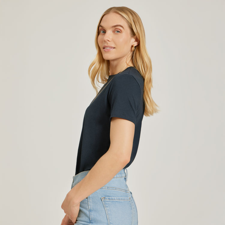 Women wearing Navy Relaxed Crew Marcy Tee