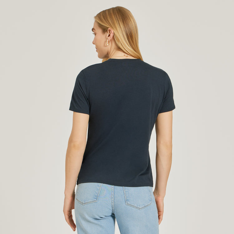 Women wearing Navy Relaxed Crew Marcy Tee