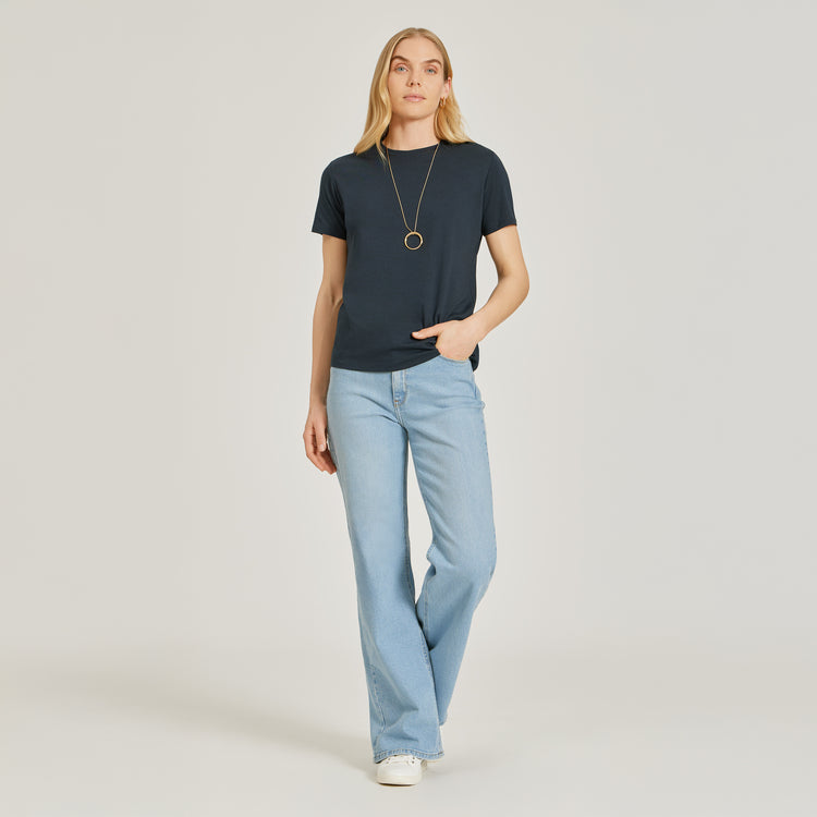 Women wearing Navy Relaxed Crew Marcy Tee